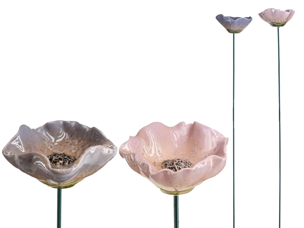 Stecker Mohnblume Keramik rosa-flieder sort. D7cm + Pin