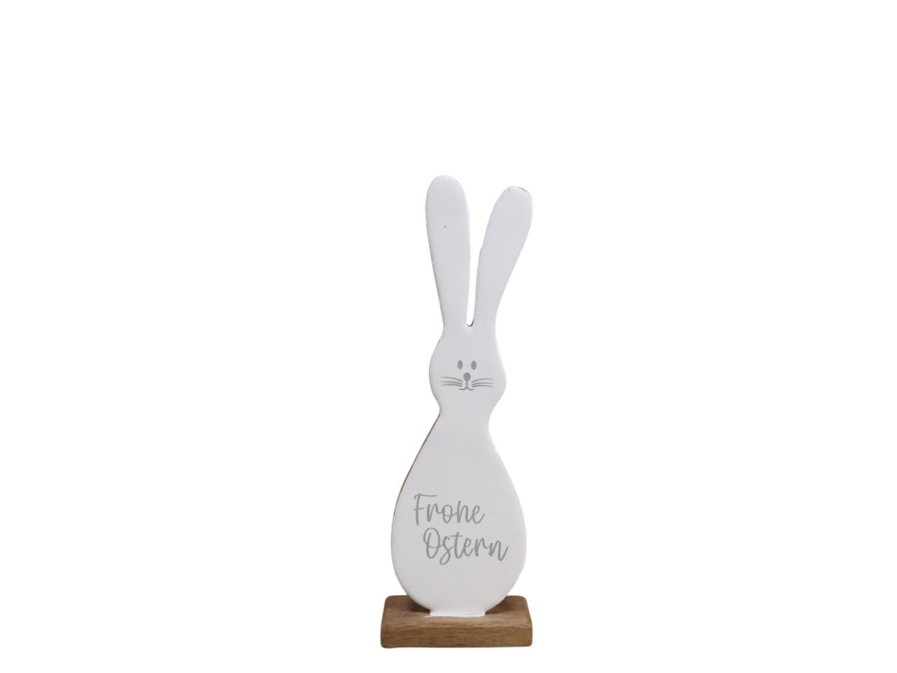 Hase stehend "Frohe Ostern" Holz weiß&grau H31cm