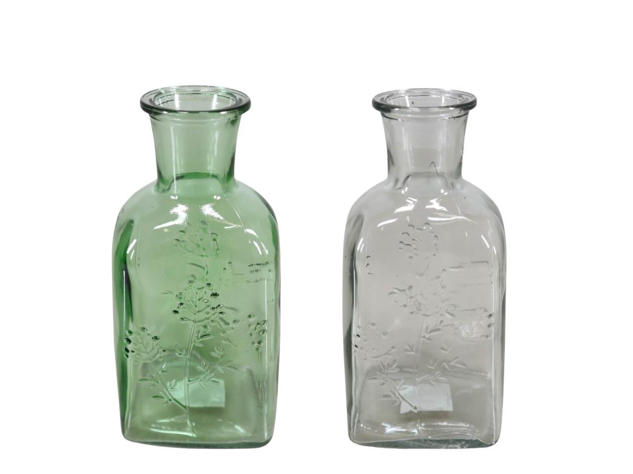 Glasvase/-flasche m. Gräsermotiv klar-grün mix H19cm