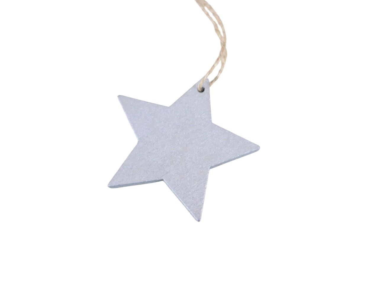 Sternhänger Holz silber D7,5cm