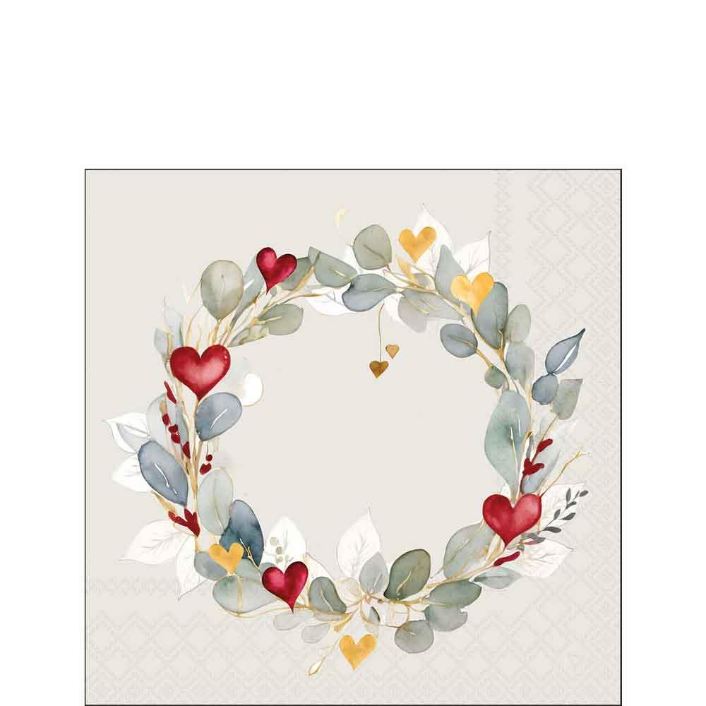 Serviette 25x25 cm Eucalyptuskranz bunt