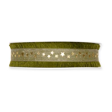 Leinen-Druckband Sternchen 25 mm 15 Meter olive/gold 29