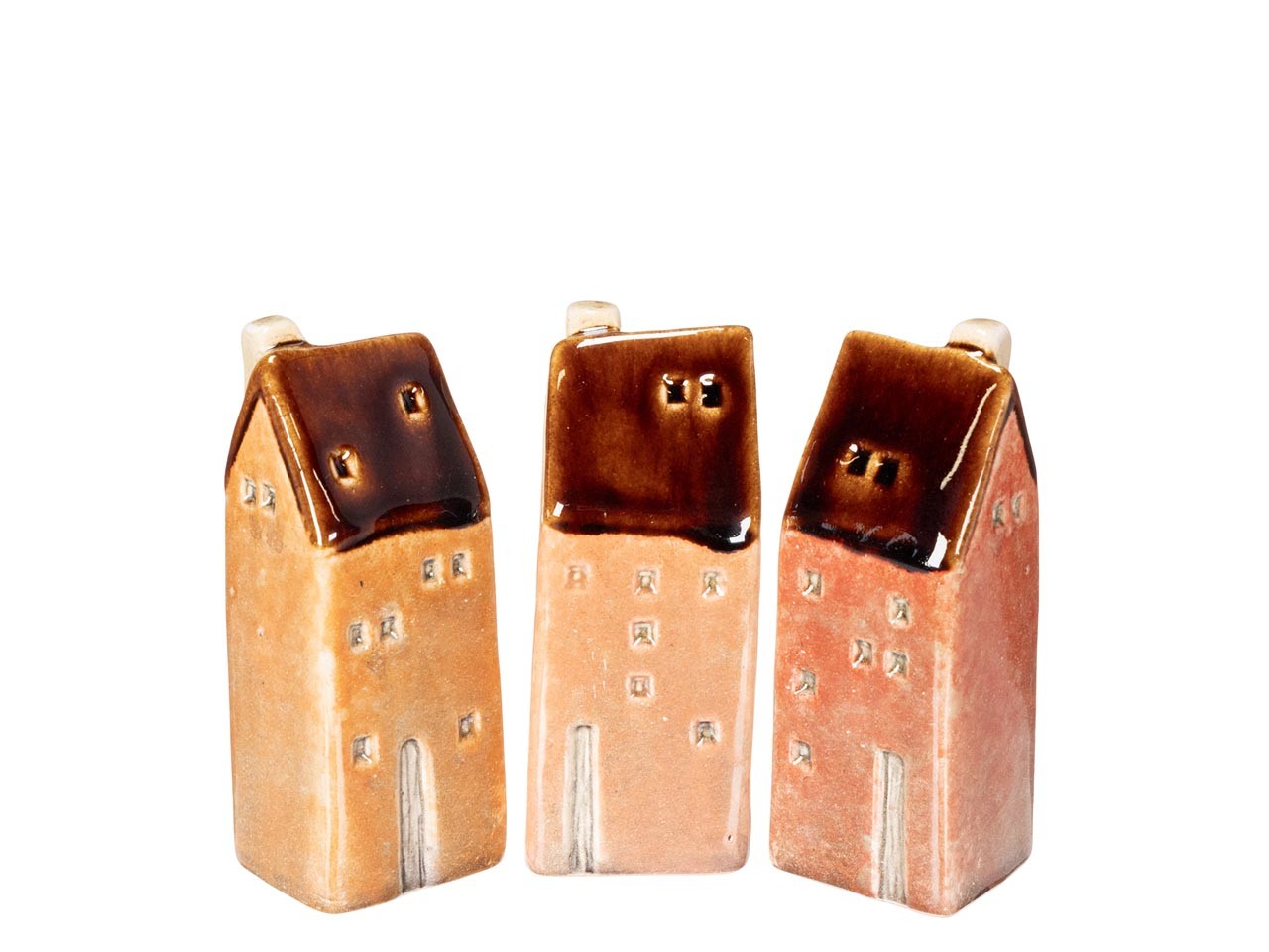 Haus stehend 3 sort. Steingut orangemix H10cm