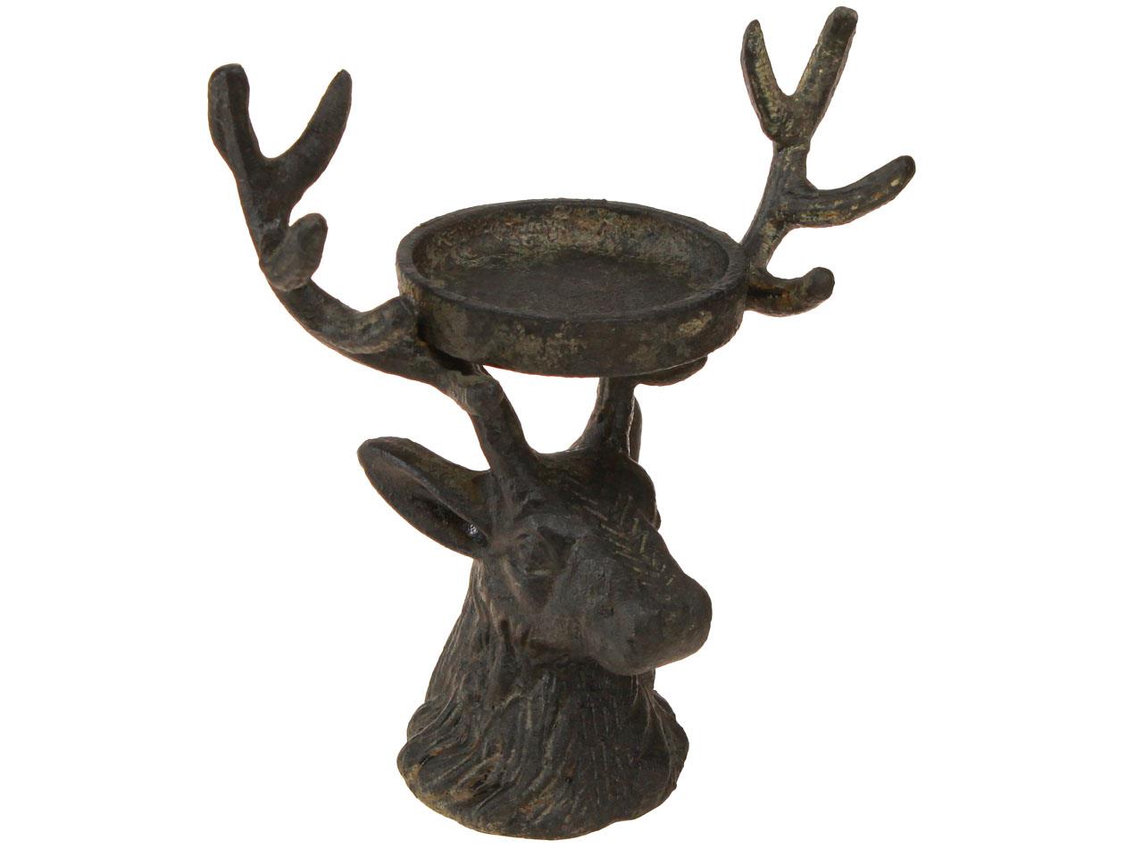 Kerzenhalter Hirschkopf Aluminium antikschwarz H20cm