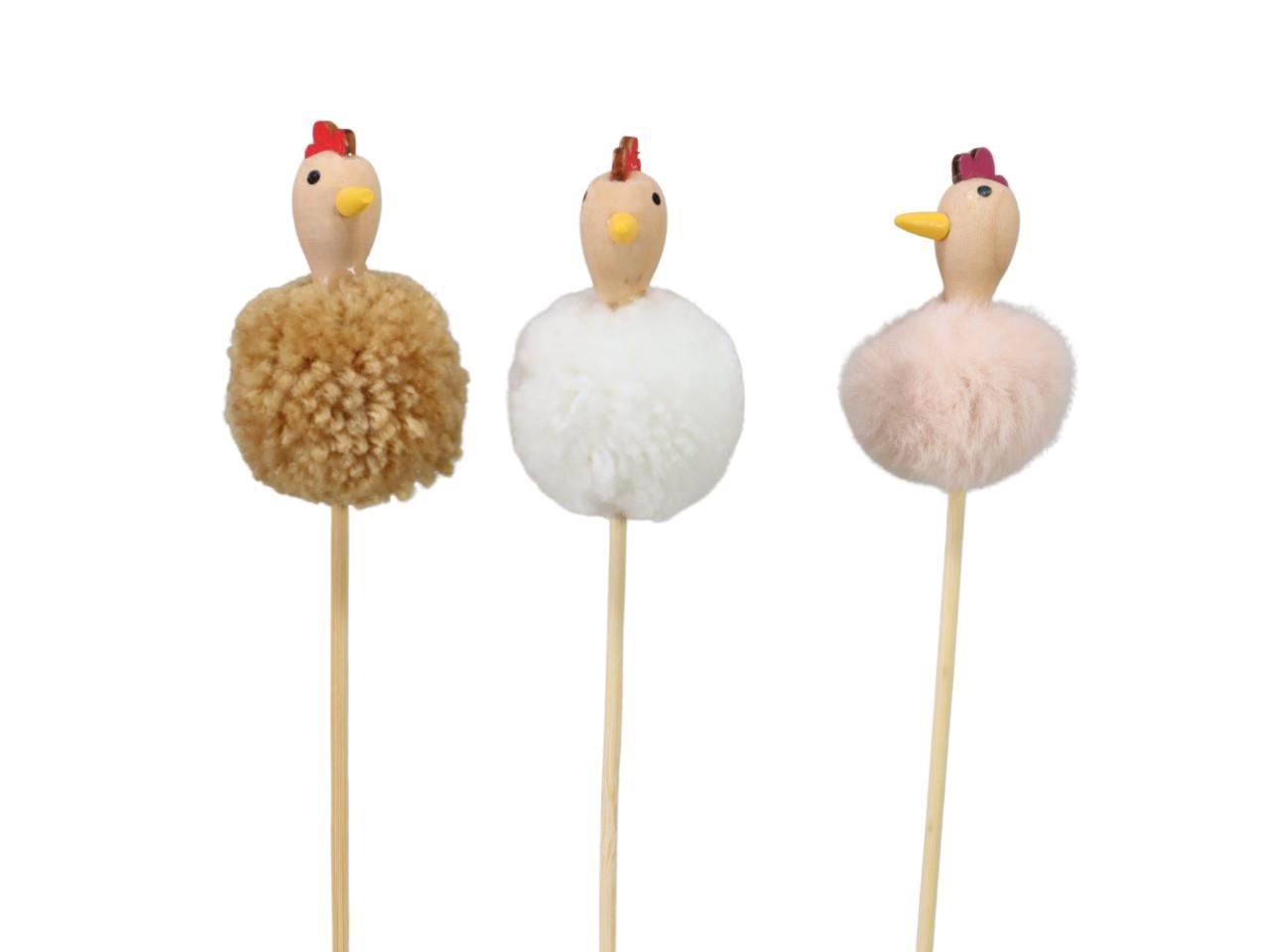 Stecker Huhn Holz/Plüsch naturmix H7cm + Pin