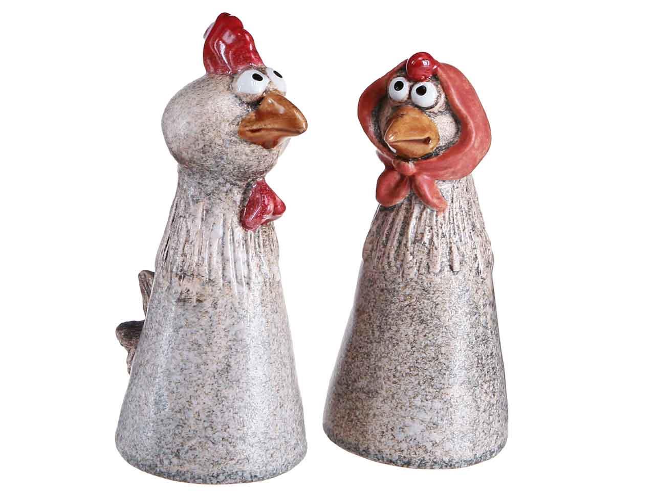 Huhn 2-fach sort. Keramik natur/rot D11,8xH22cm