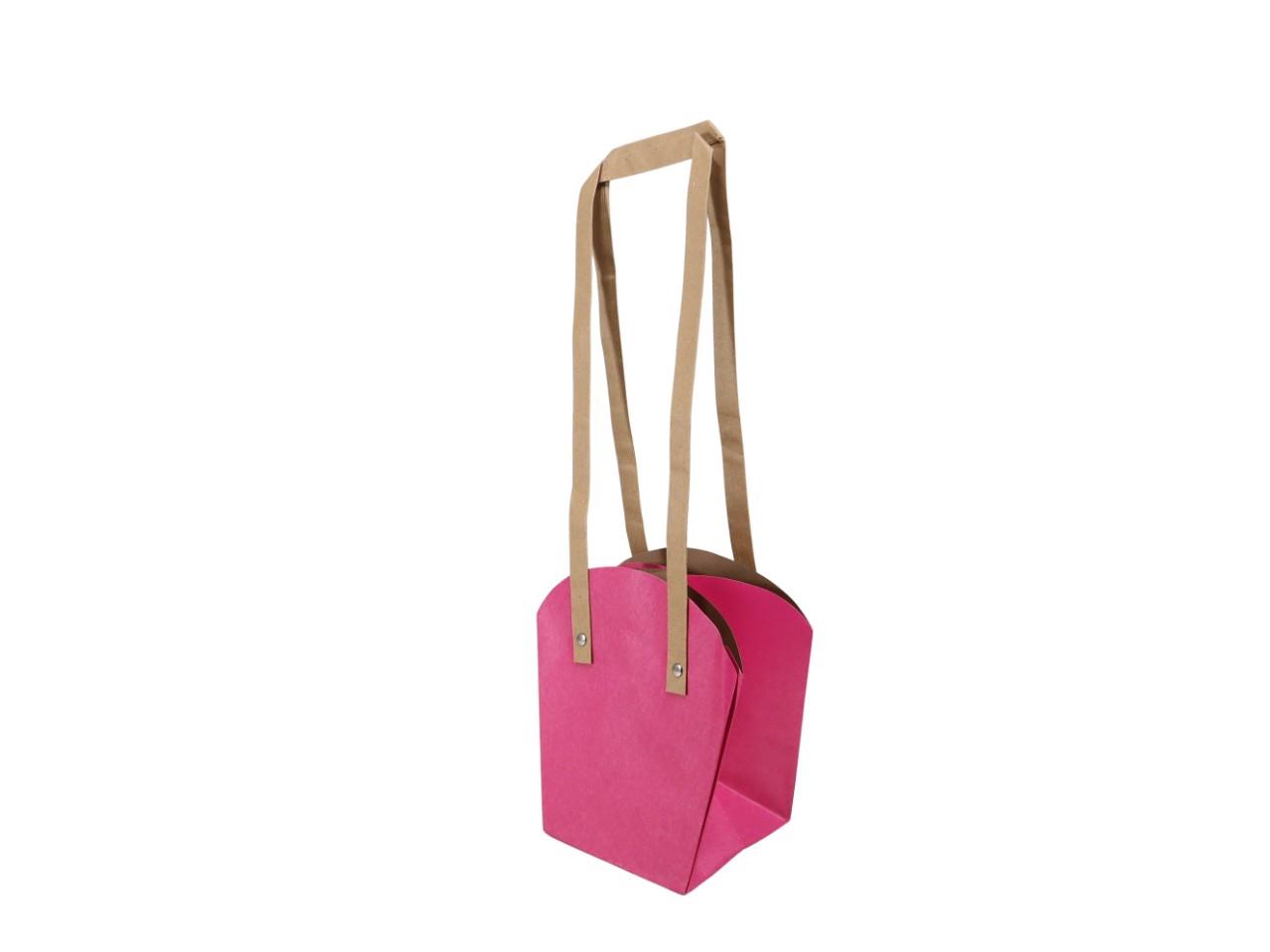 Papiertasche 15x15cm langer Henkel pink