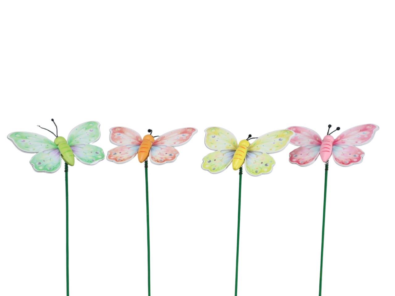 Stecker Schmetterling Holz farbig sort. D8xL25cm