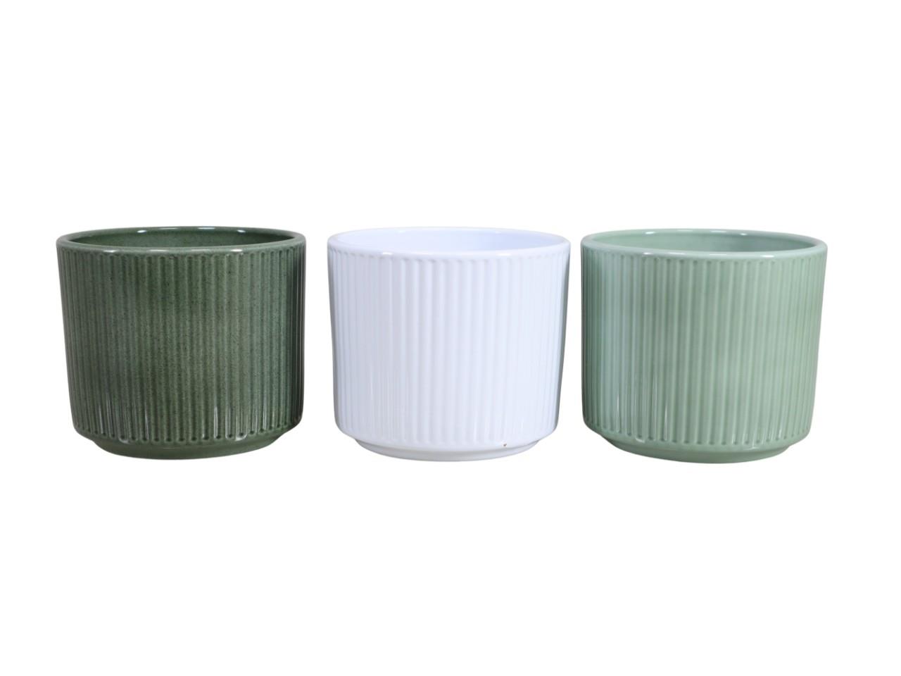 Keramikübertopf Stripes grün mix D14cm