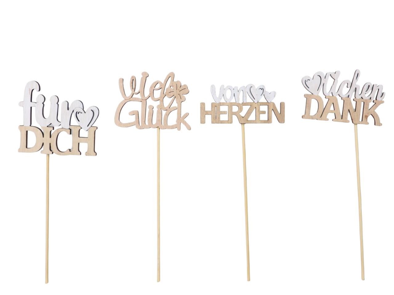Stecker Glückwunsch Holz natur-weiß D6x33cm