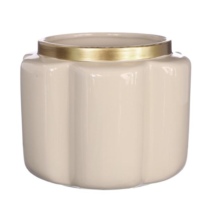 Übertopf Sitzkissen Keramik creme/gold D17,6cm