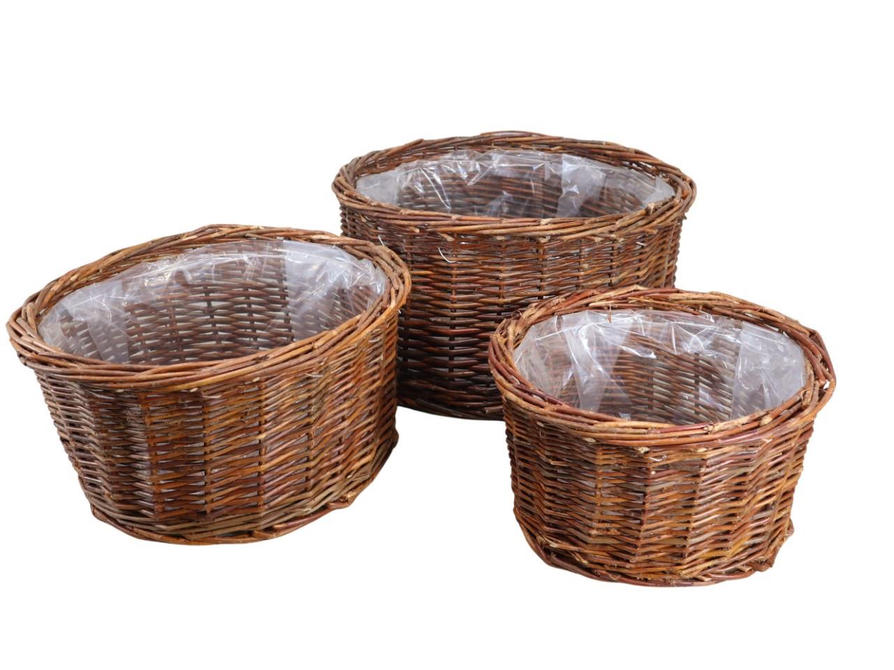 Pflanzkorb XL Set/3 rund Weide ungeschält natur D50/40/33cm