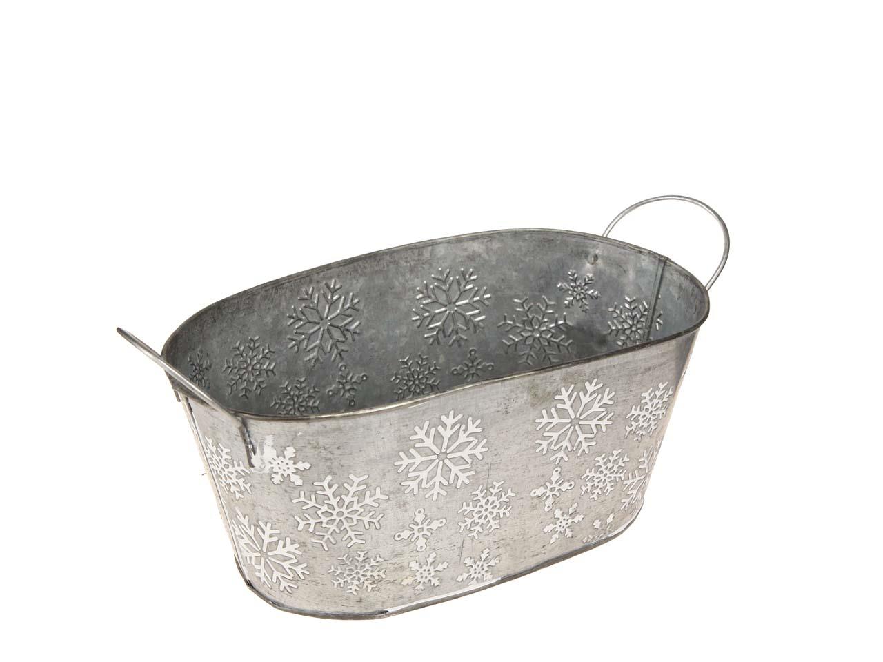 Jardiniere Schneeflocke Zink silber-weiß L25x14,5cm