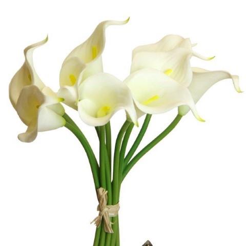 Calla Bund 9 Blüten gebündelt soft touch creme H34cm