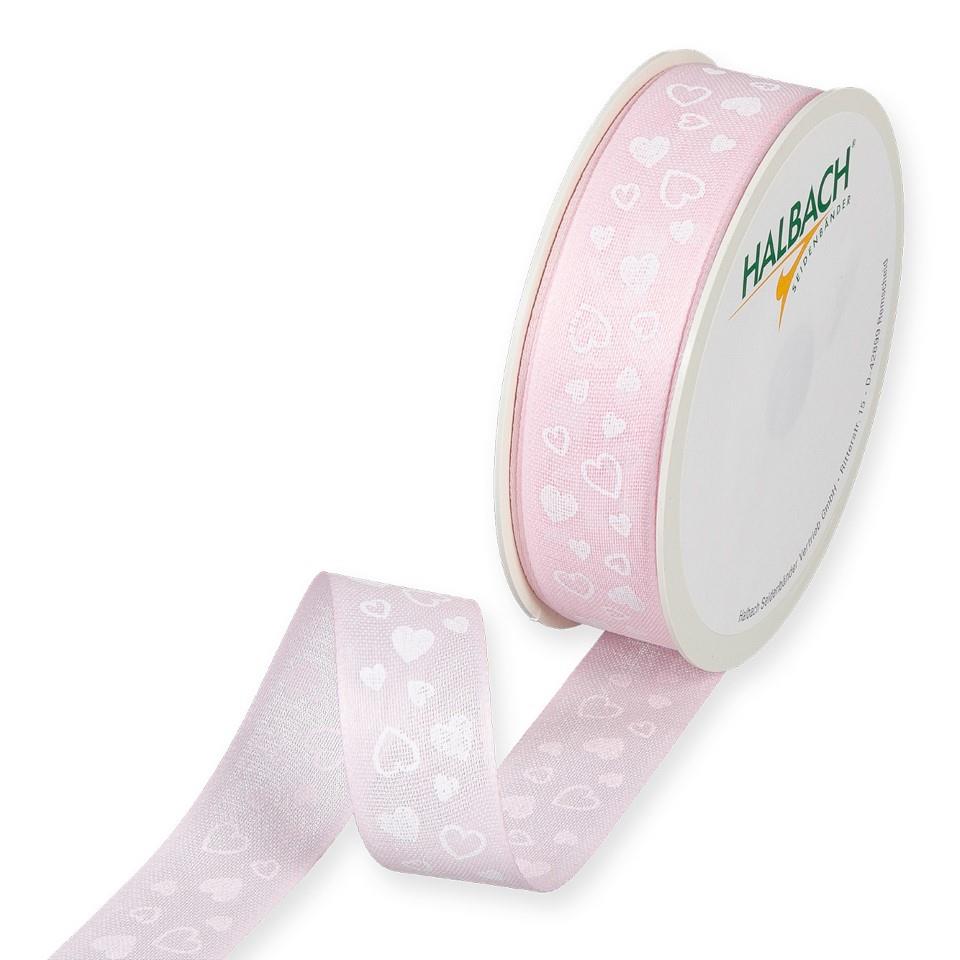 Druckband Herzen 25 mm 18 Meter pale rose 23