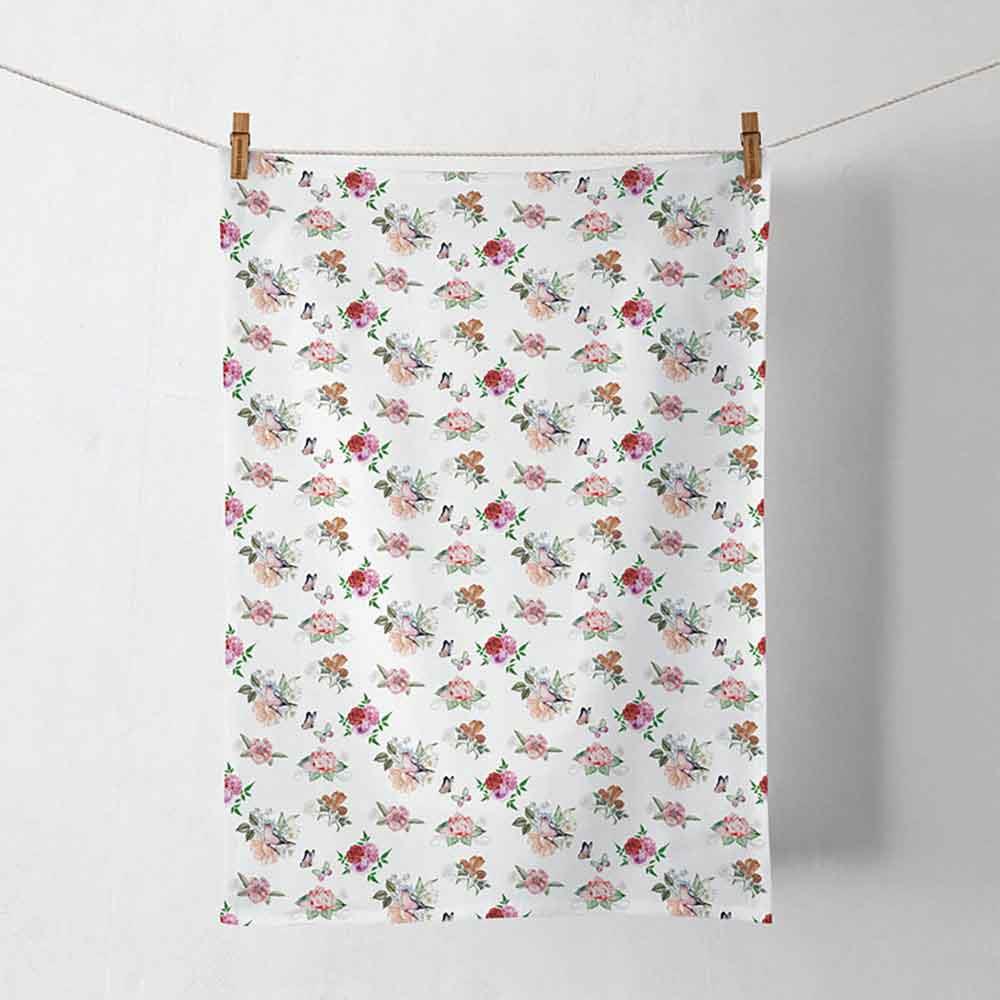 Geschirrtuch 50x70 cm Charlotte weiss mit rosa Rosen