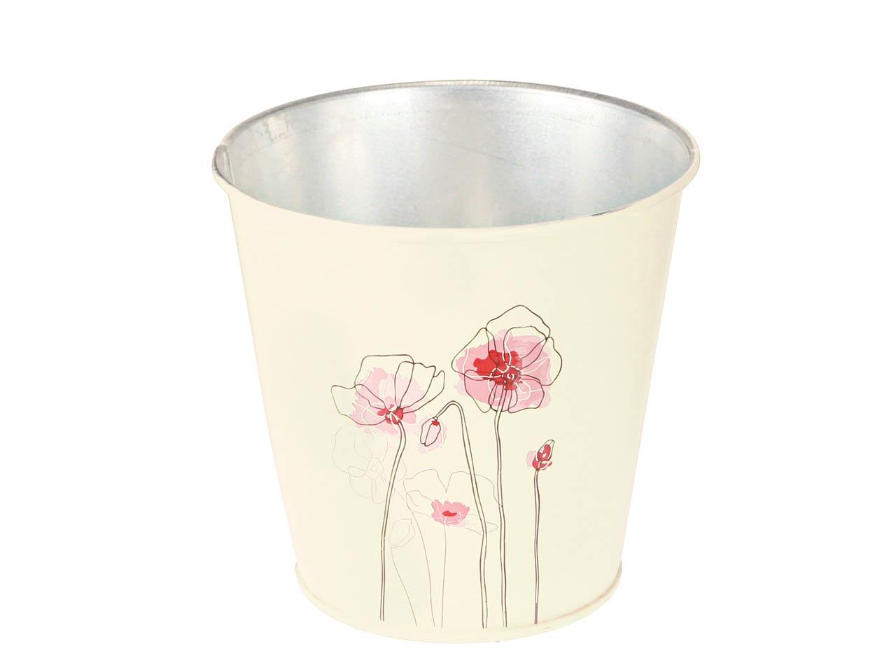 Übertopf m. Blumenmuster Metall creme-rosa D14cm