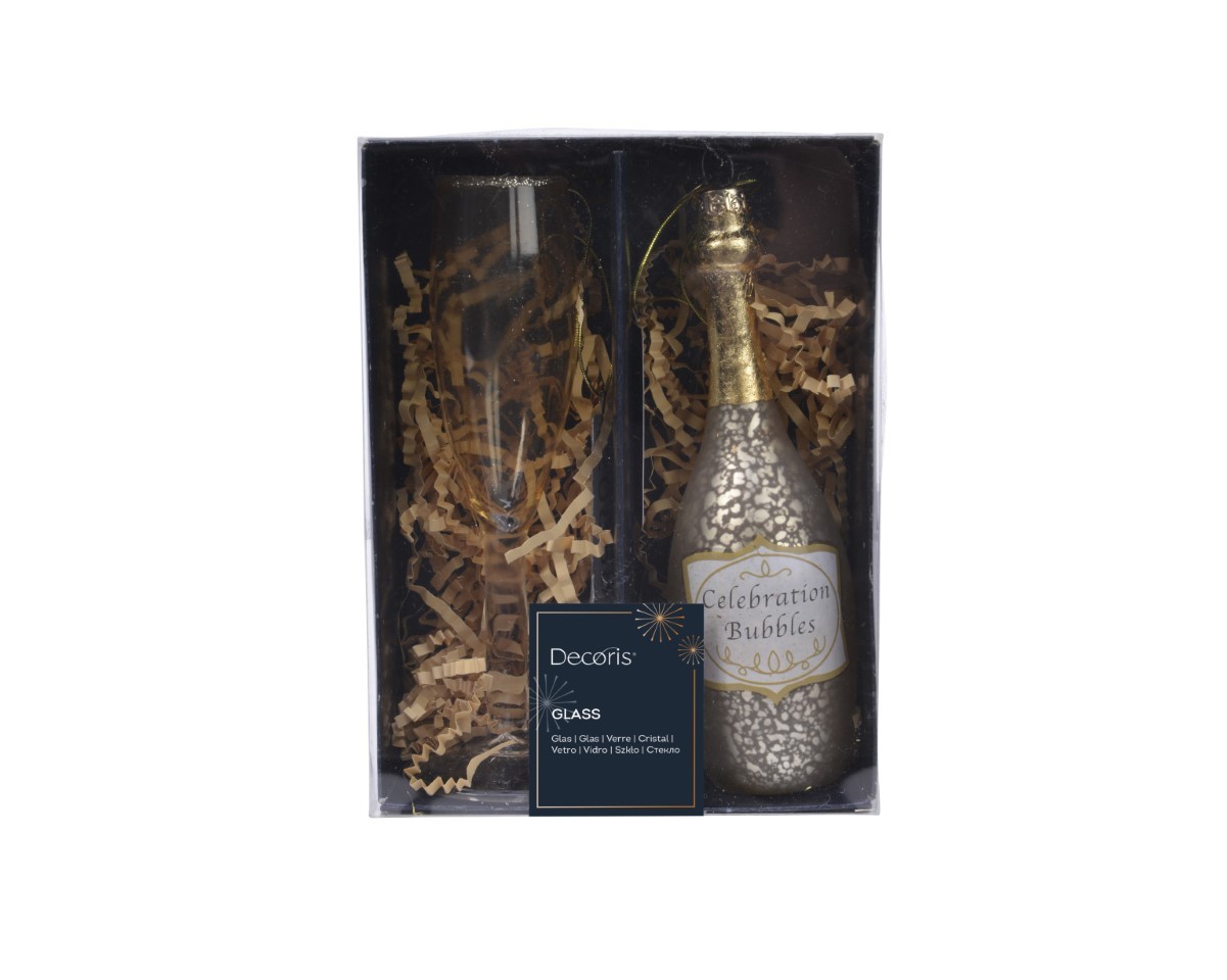 Flasche + Glas hängend champagner Glas D5xH12,5cm