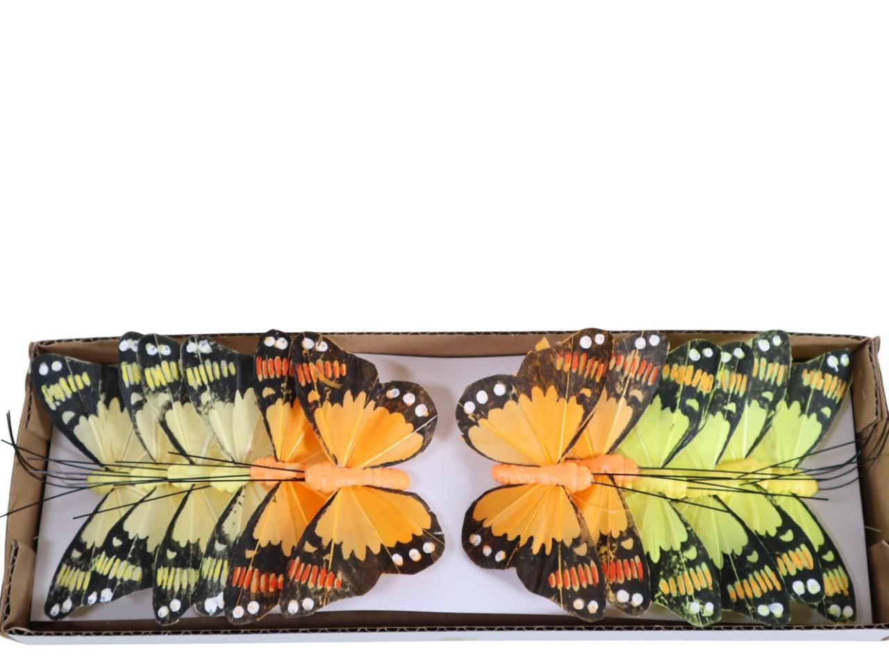 Stecker Schmetterling Federn 9,5cm gelb/orange