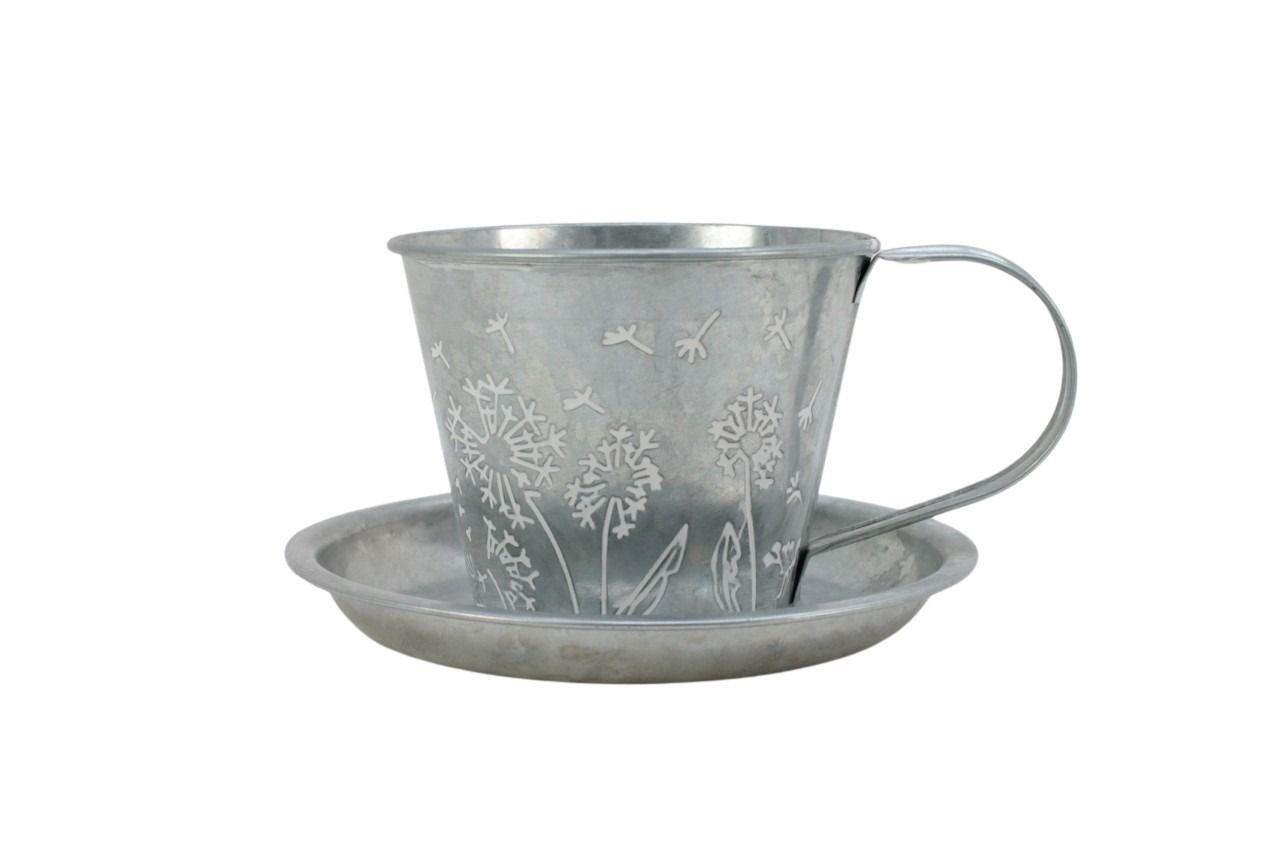 Tasse Pussella Metall zink-weissD11/7,5 cm H9 cmTeller D16cm