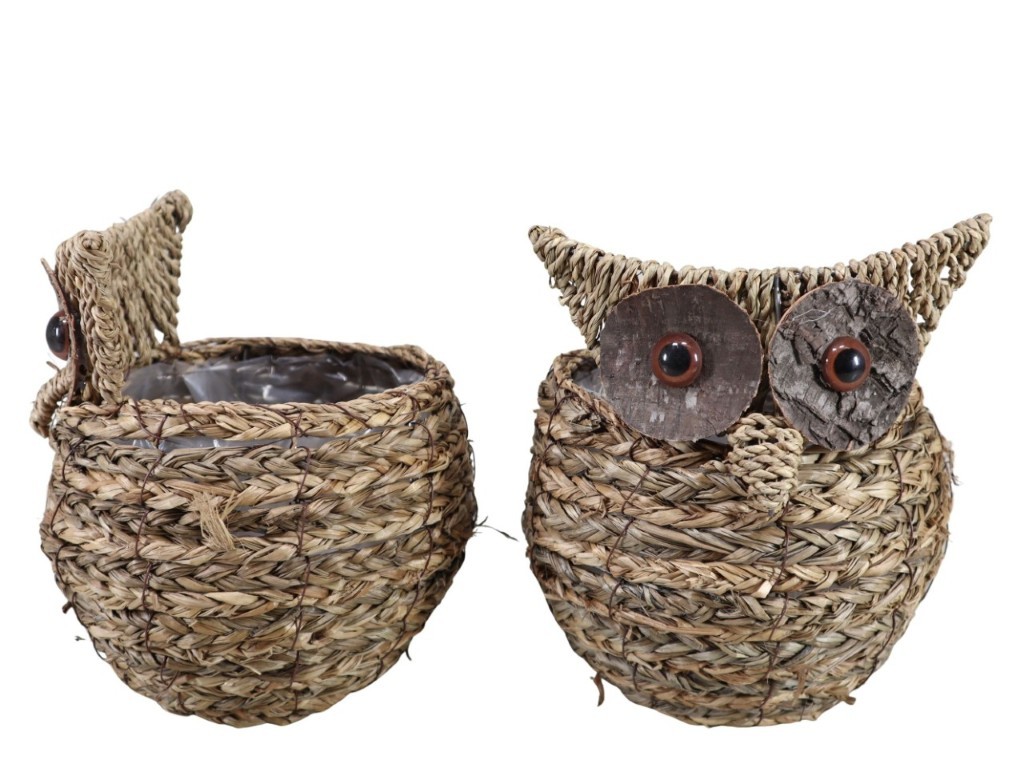 Pflanztopf Eule Strohseil natur D15xH22cm
