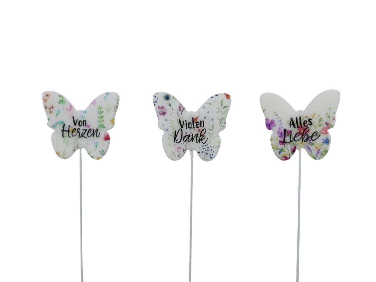 Schmetterlingsstecker m. Schrift Wiesenblume Holz D7xL25,5cm