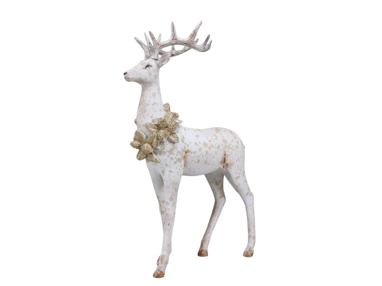 Hirsch stehend Polyresin weiß&gold H50cm
