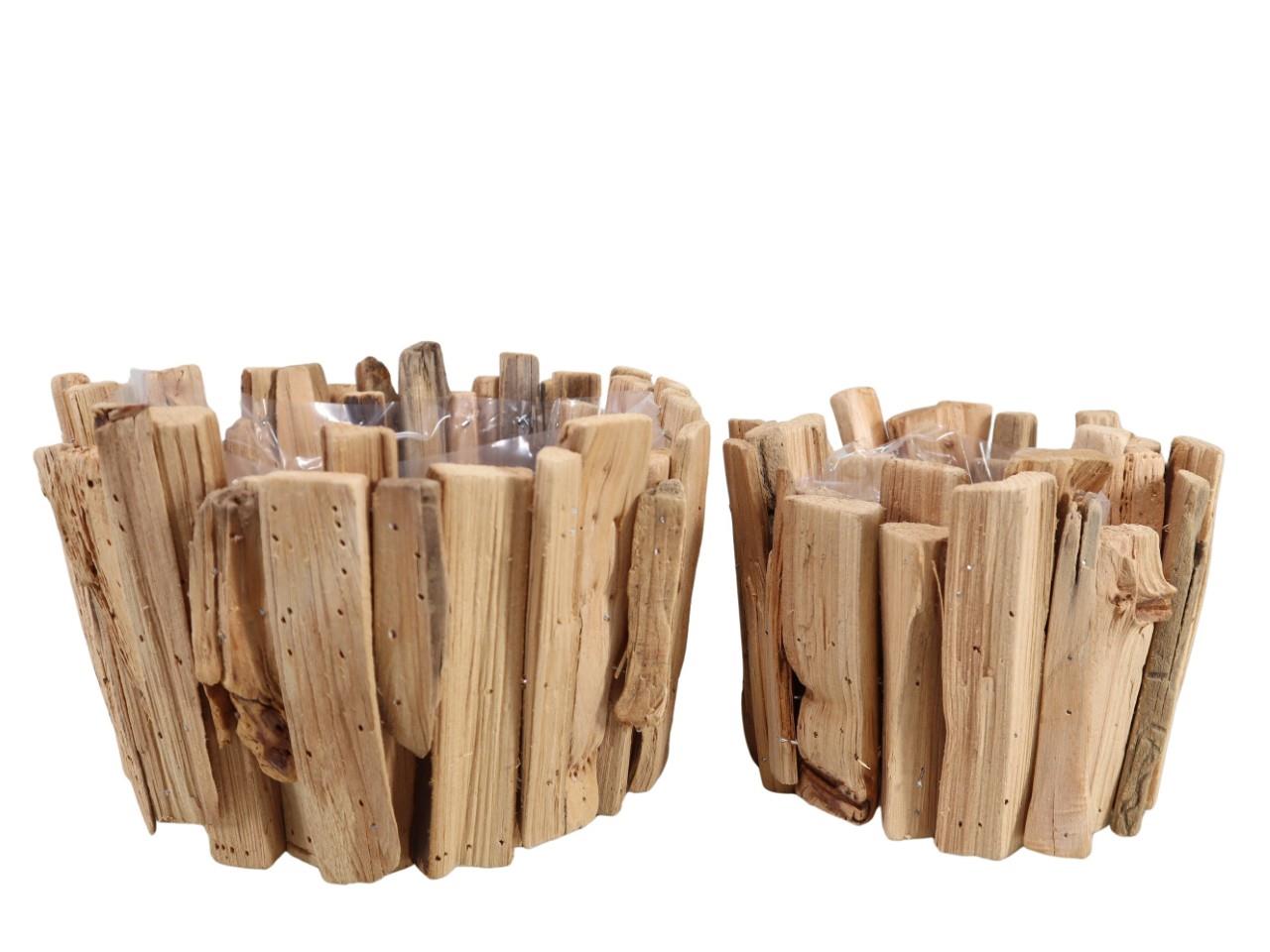 Pflanztopf rund Holz natur Set/2 D24/18cm