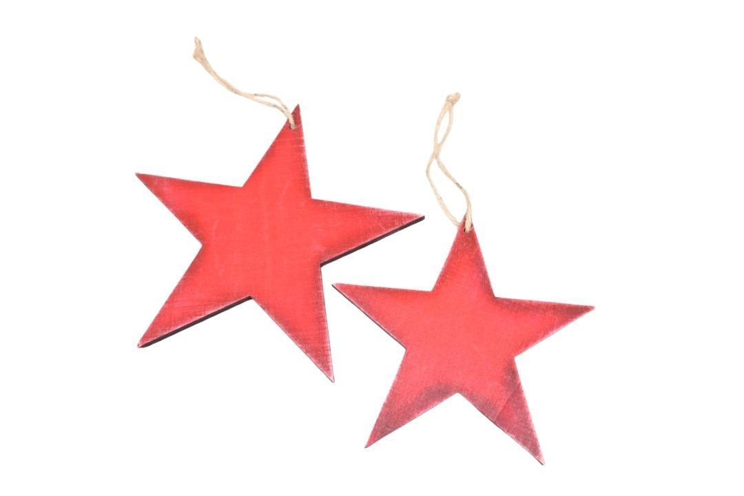 Hänger Stern Holz rot D20+16,5cm