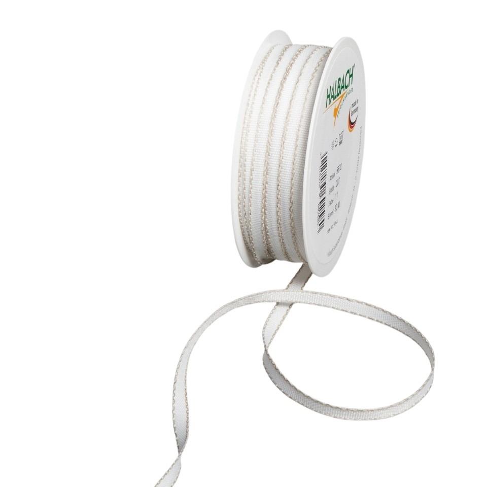 Leinenband m. Kante 7 mm 30 Meter white/linen 11