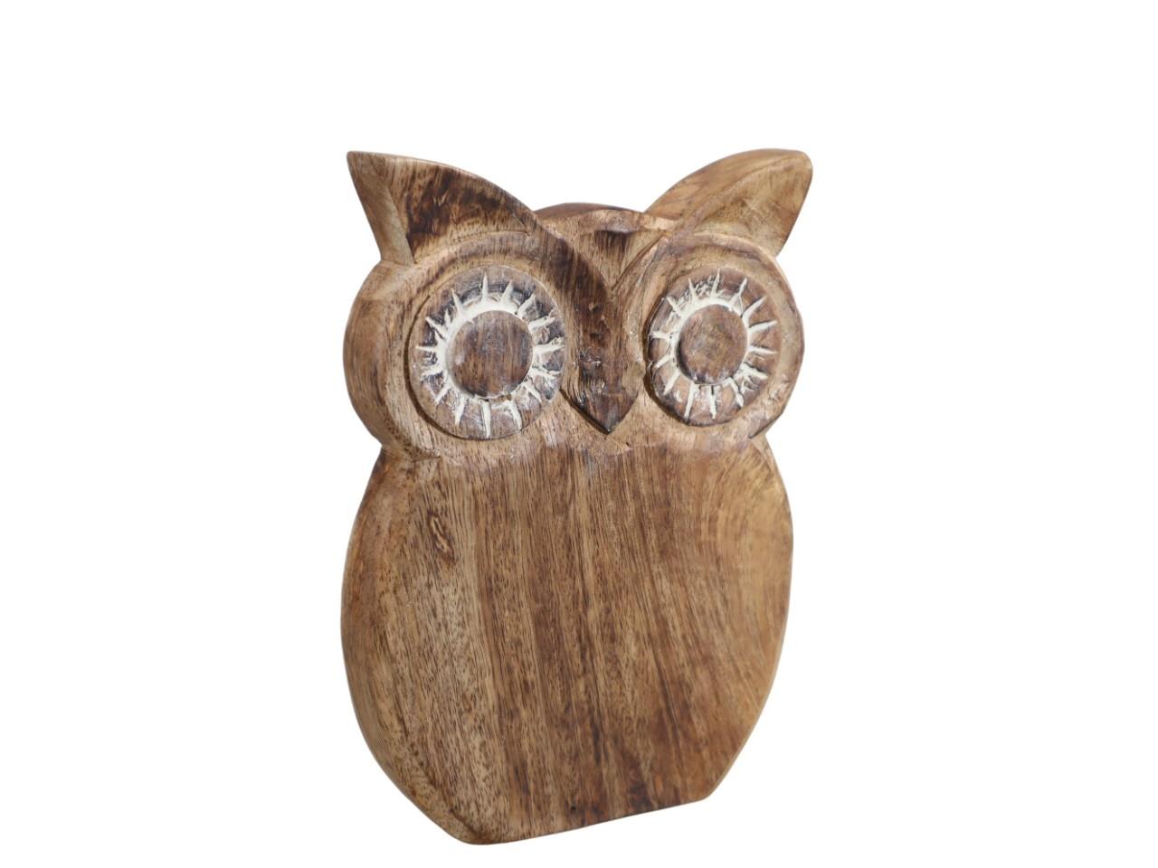 Eule stehend Mangoholz natur&weiß H20cm