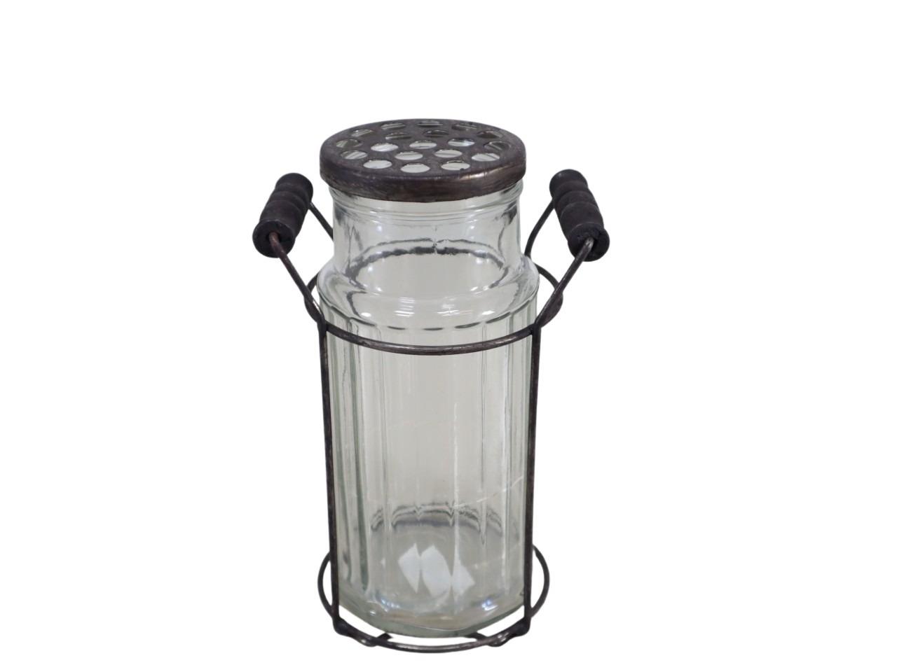 Vase Glas klar im Metallgestell H19,5cm