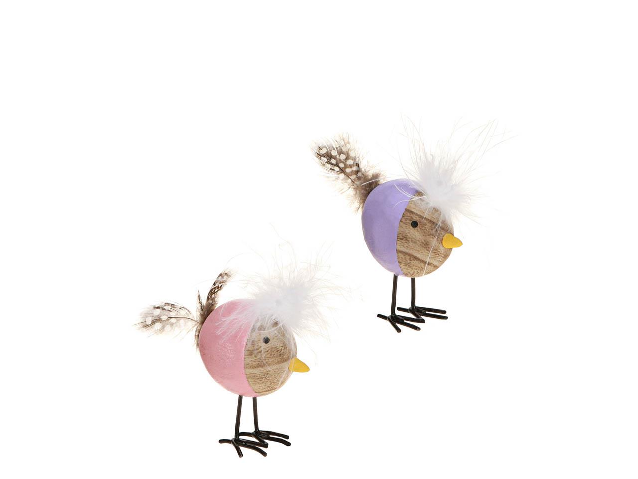 Aufsteller Vogel Holz/Metall rosa-lila H7cm