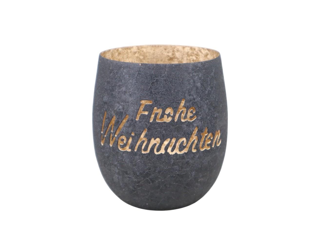 Windlicht "Frohe Weihnachten" Metall schwarz/gold D10x11cm