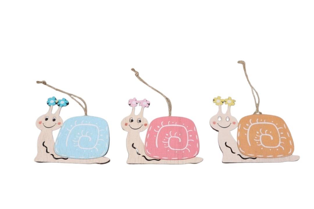 Schnecke hängend m. Blütenfühler Holz farbmix D9cm