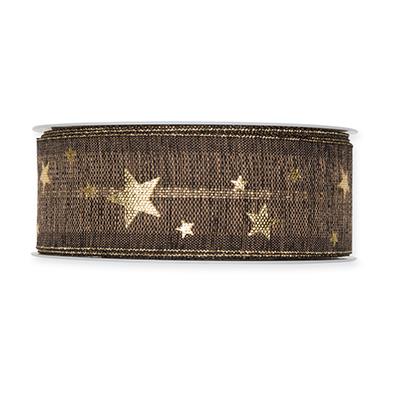 Druckband Sterne 35 mm 15 Meter natural/black/gold 79