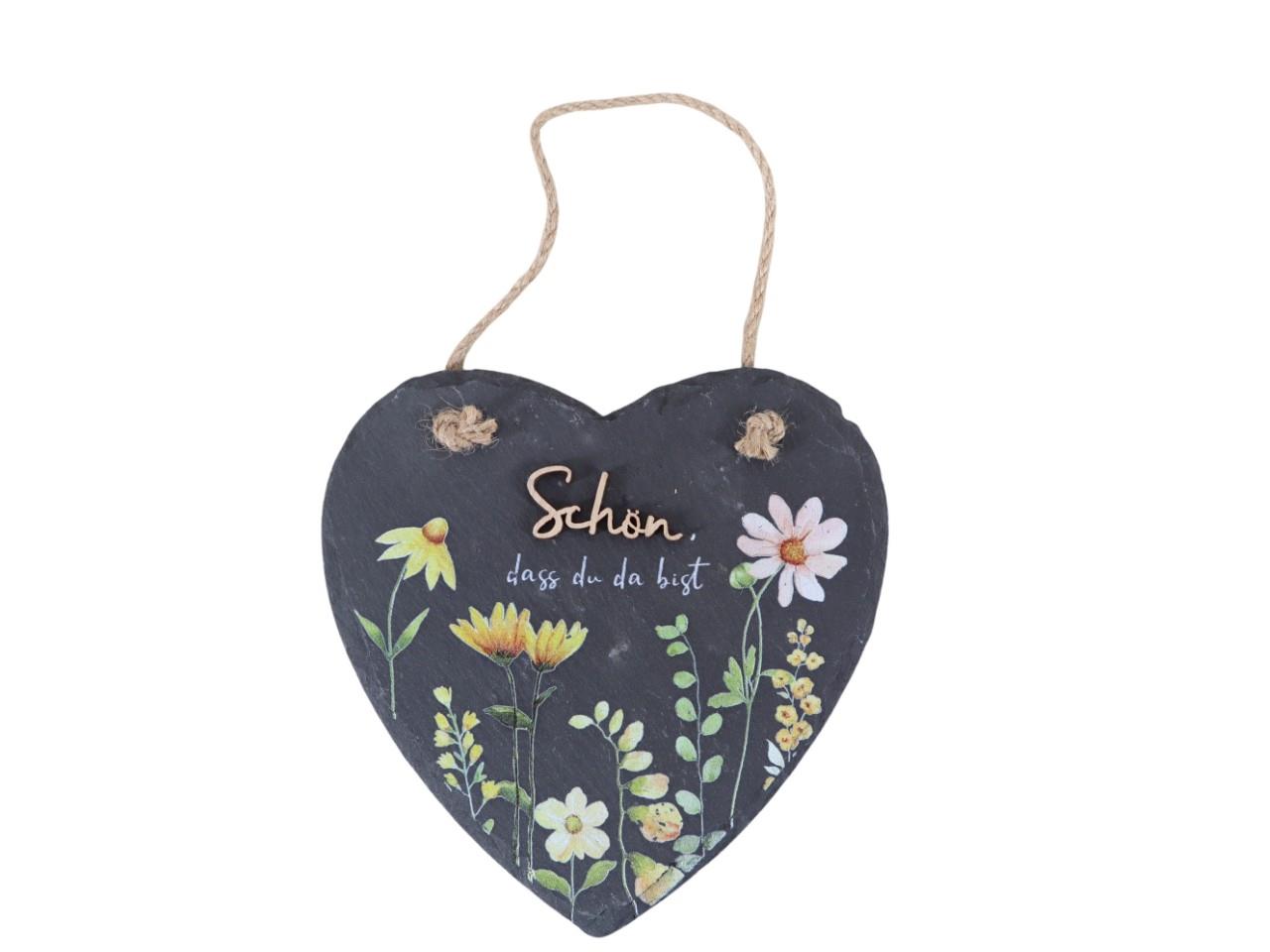 Schieferherz Schön, dass du...Wiesenblumedekor D15cm