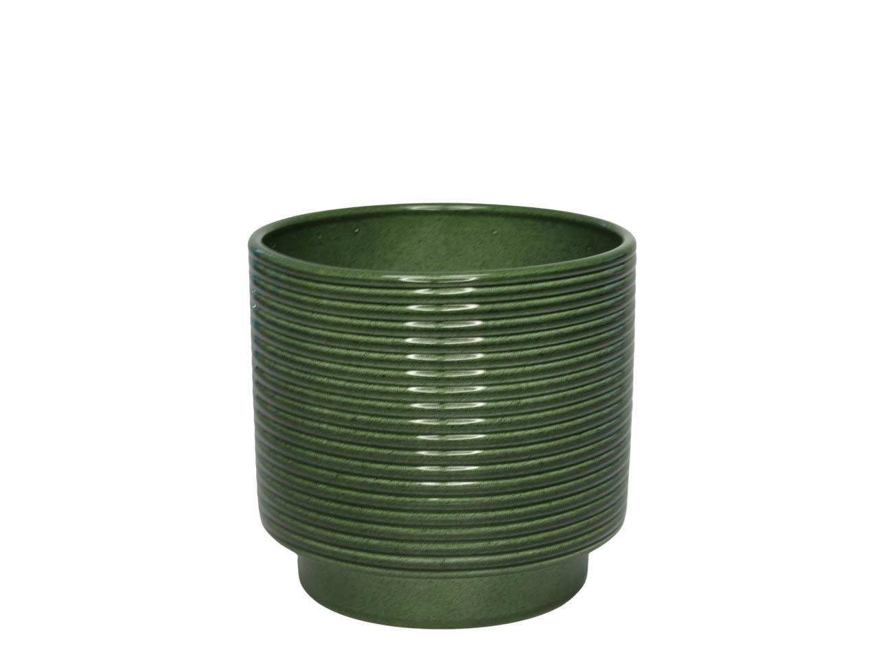 Cylindroübertopf m. Fuß Rings Keramik laubgrün lasur 16,5cm