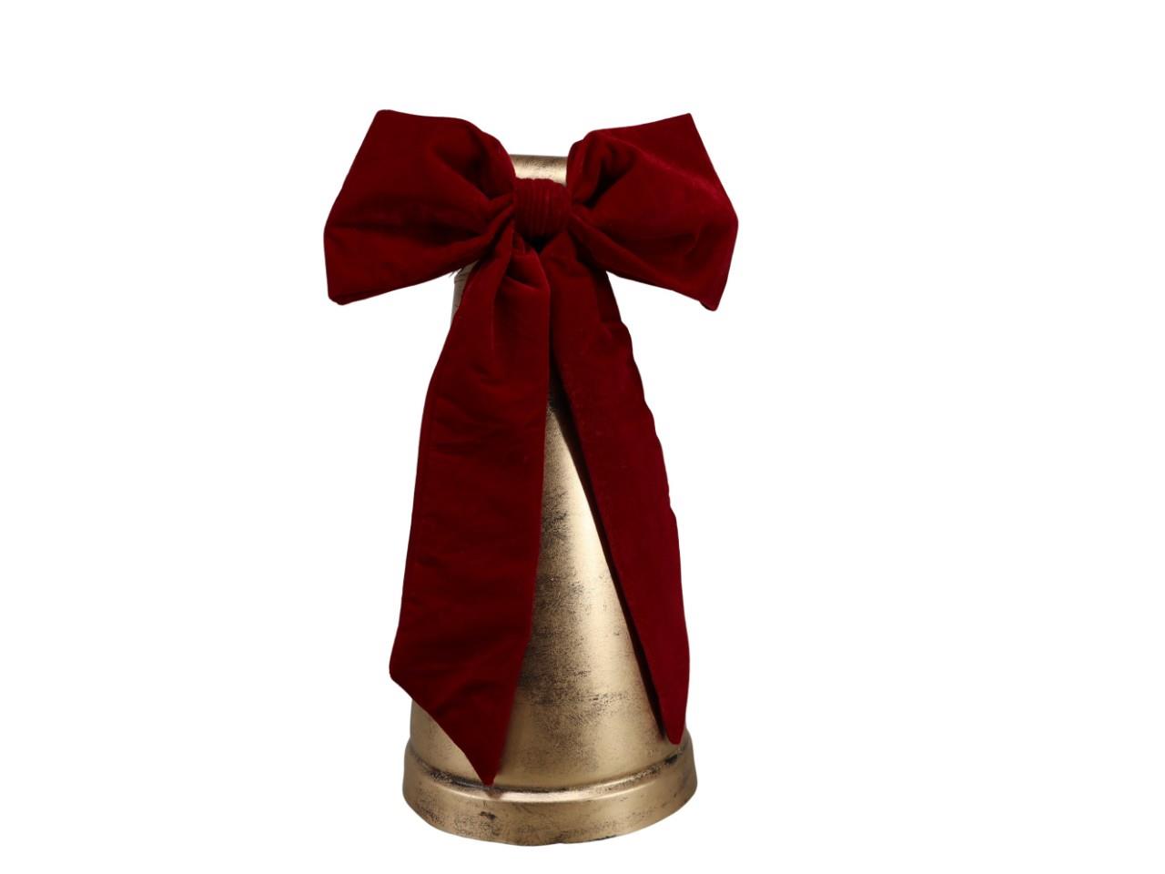 Glocke mit Samtschleife rot Metall gold H46cm
