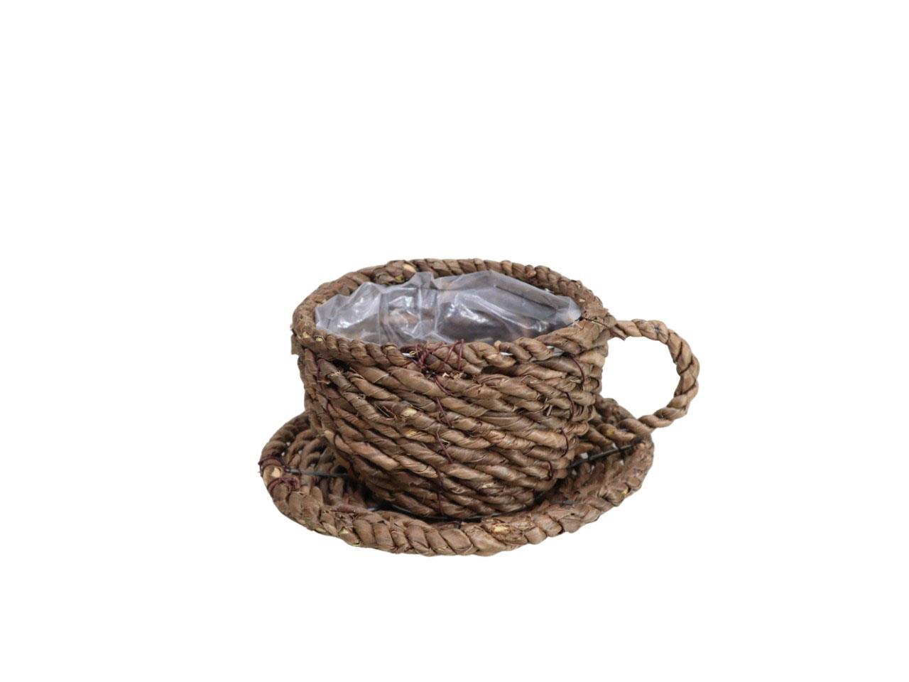 Pflanzkorb Tasse Strohseil 15 cm natur