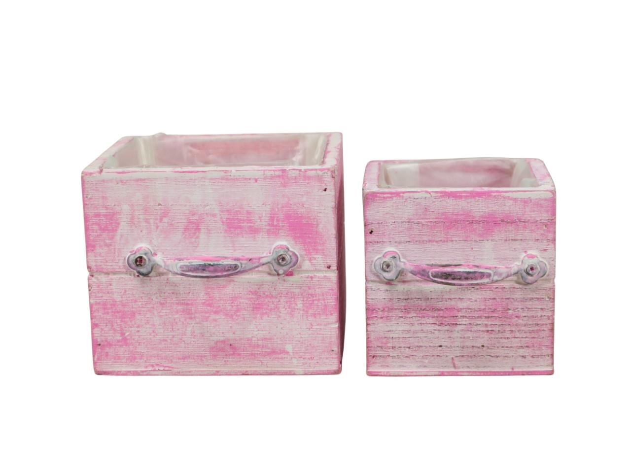 Schublade mit Griff Set/2 Holz pink 12x12x10cm