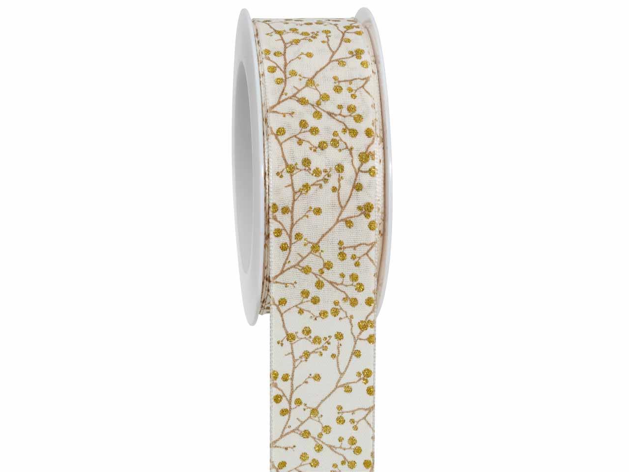 Band Beeren 40 mm 15 Meter creme/gold 021/15