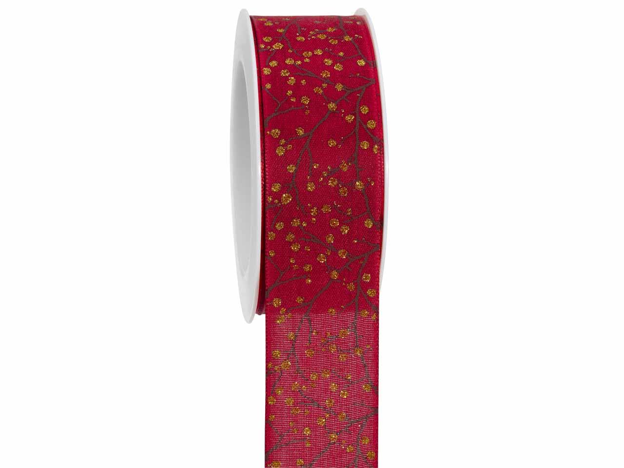 Band Beeren 40 mm 15 Meter rot/gold 20/15