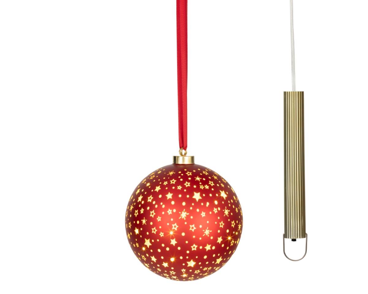 Glaskugel hängend inkl. 15 Micro LED Sterndekor rot D14cm