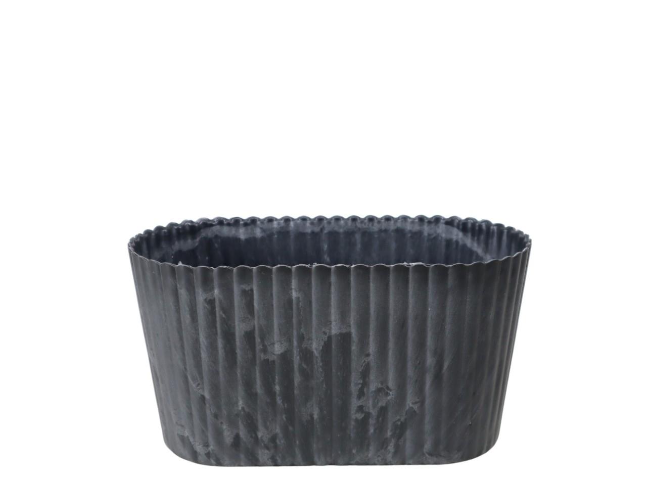 Schale oval KARA Rille Plastik anthrazit-natur L20,3cm