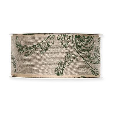Leinen-Druckband Farn 40 mm 12 Meter darkgreen 30
