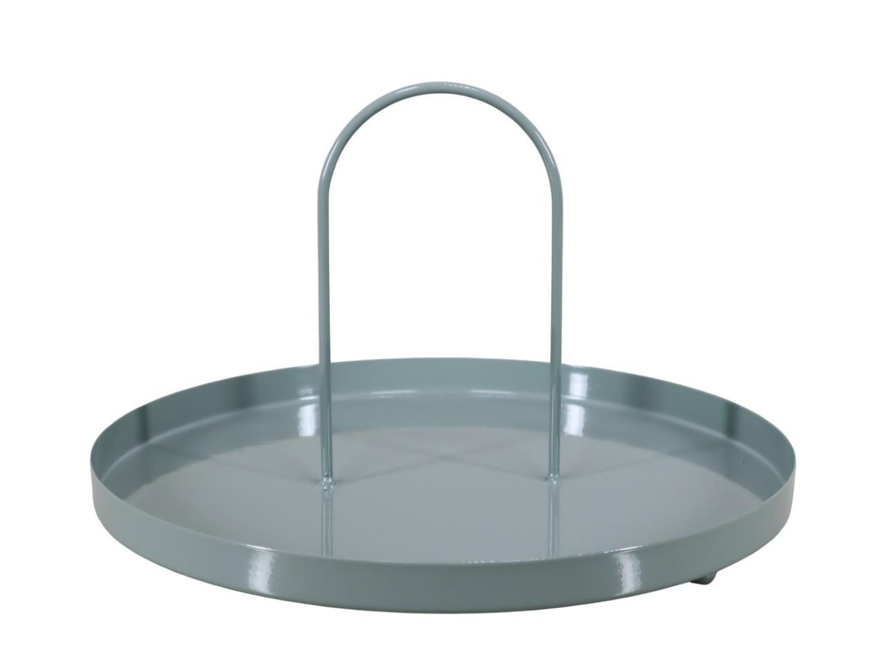 Tablett rund m. Füßen und Tragegriff Metall grün D30xH17,5cm