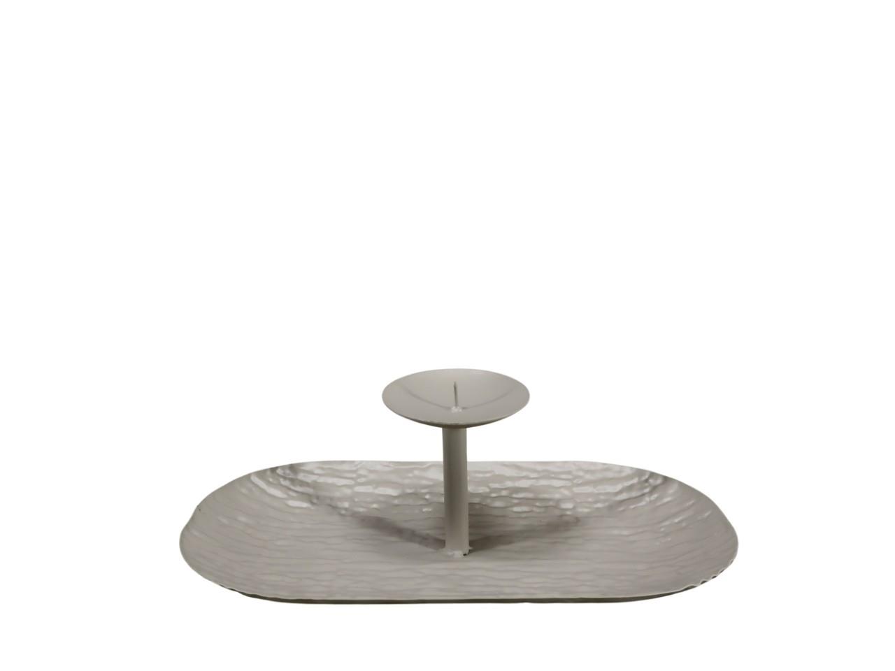 Schale oval mit Kerzenhalter Metall taupe matt L26x15xH11cm