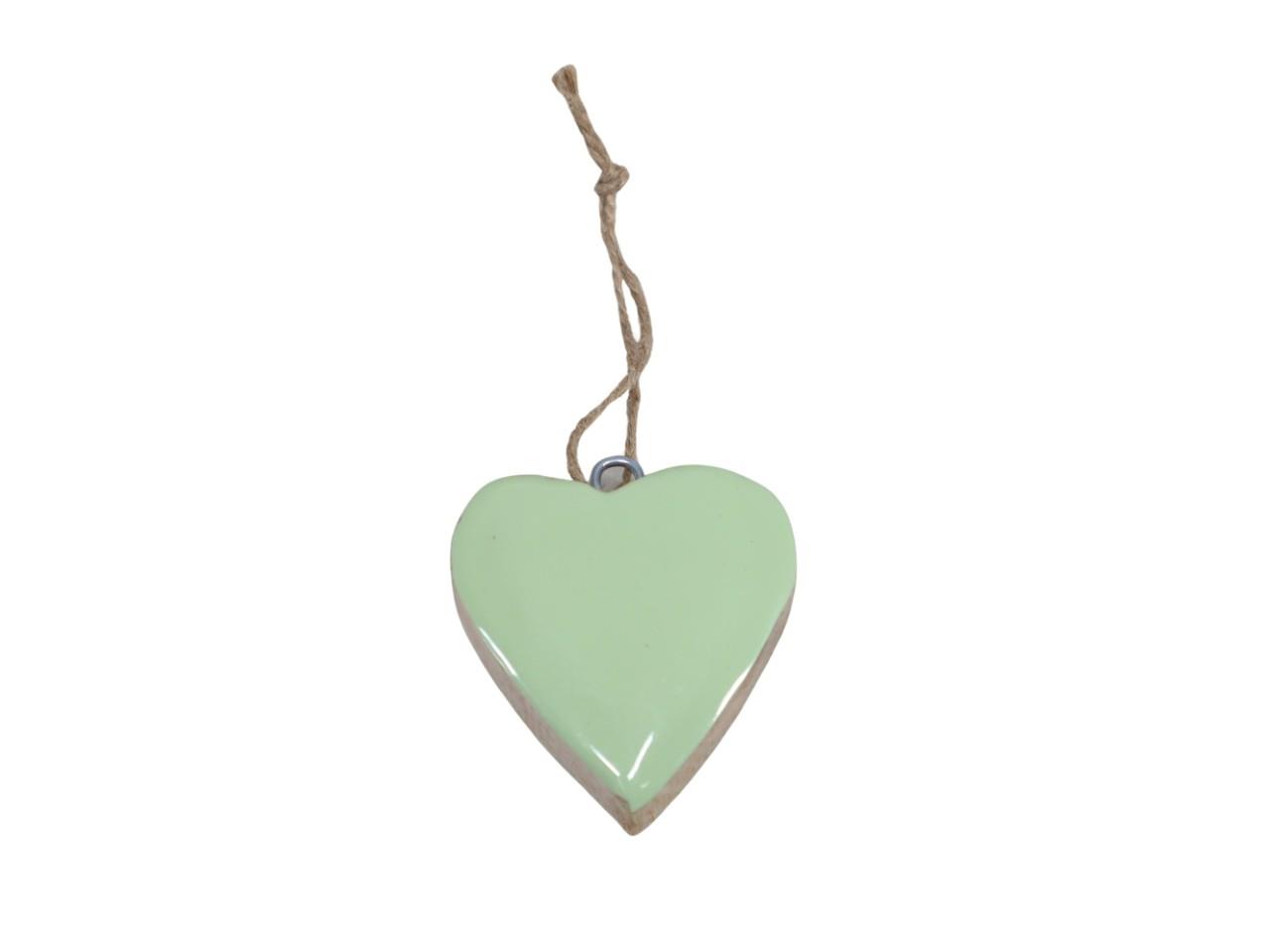 Herz hängend an Juteschnur Holz grün 5cm