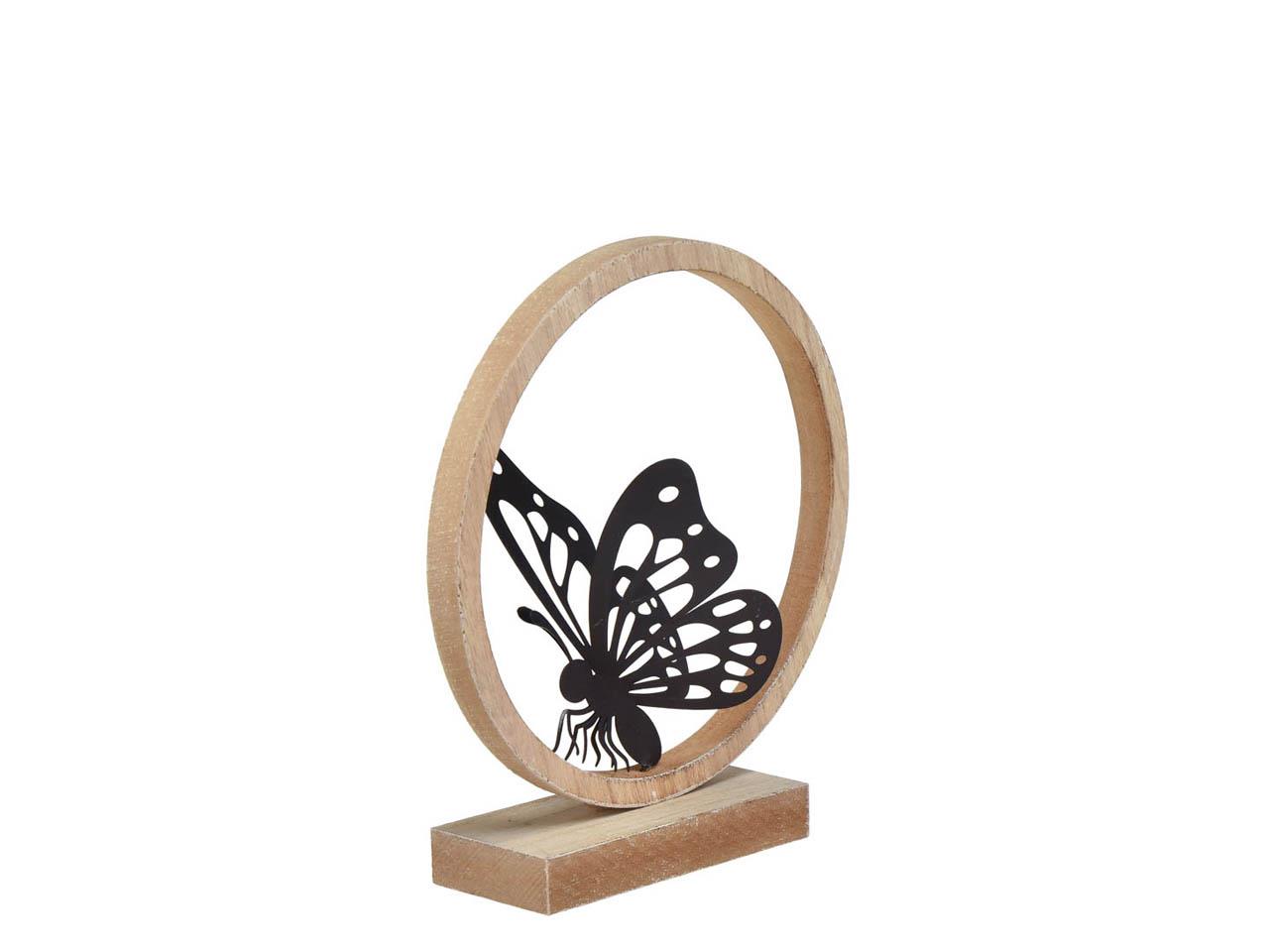 Dekoring stehend Holz m. Schmetterling Metall schwarz D17cm